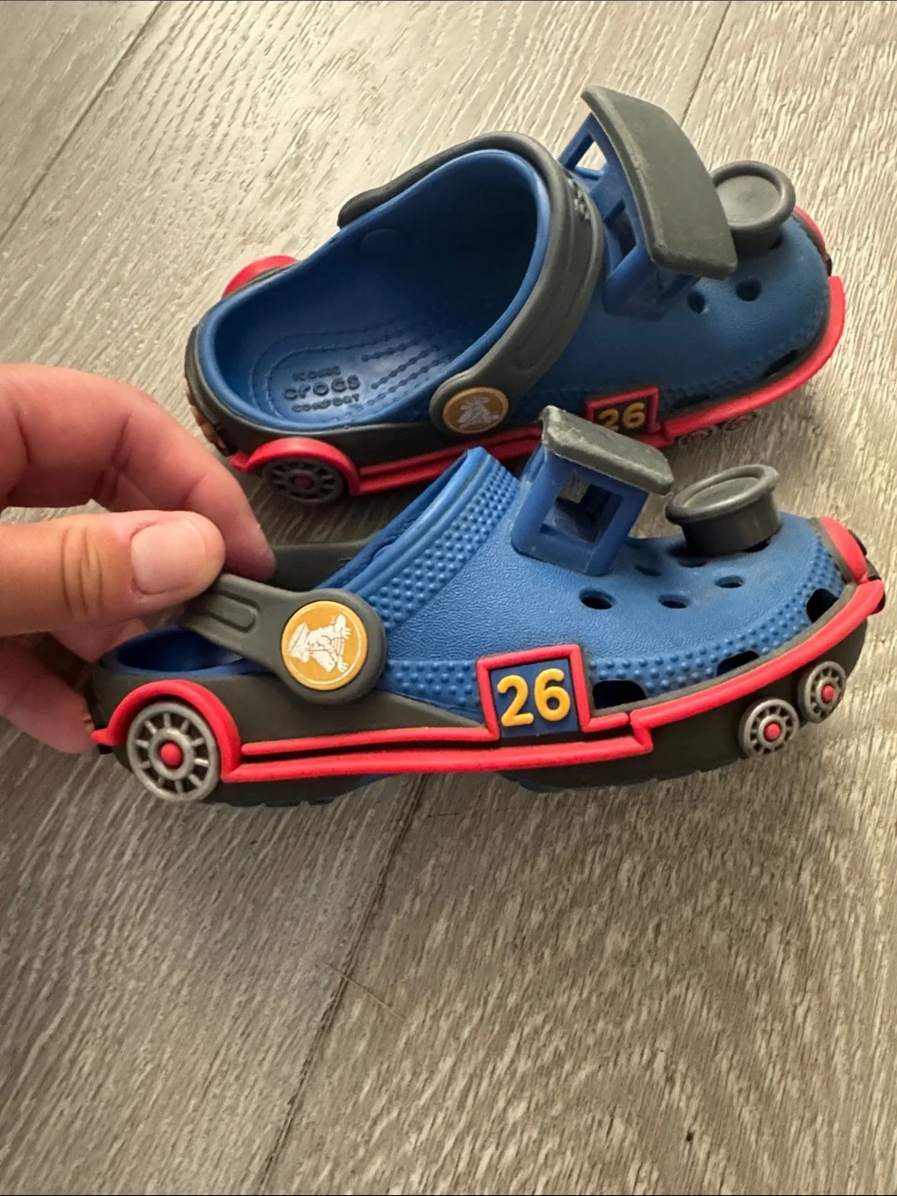 CROCS Kids Blue and Red Clog Sandals with Black Accents